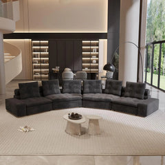 Premium Adjustable Cloud Sectional Couches | 4-Piece Velvet Grey Pet-Friendly Fabric Couch Sectionals 6-seaters