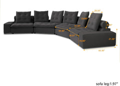 Premium Adjustable Cloud Sectional Couches | 4-Piece Velvet Grey Pet-Friendly Fabric Couch Sectionals 6-seaters