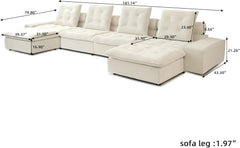 Premium Adjustable Cloud Sectional Couches | 6-Piece Velvet Beige Sculptural Softness U-Shaped Sectionals 4-seaters with 2-Ottomans