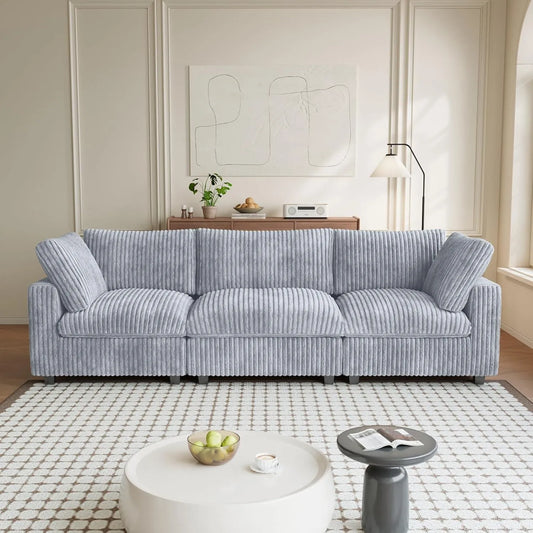 Premium Classic Cloud Sectional Couches | 3-Piece Plush Fabric Light Grey Modular Design Couch Sectionals 3-seaters