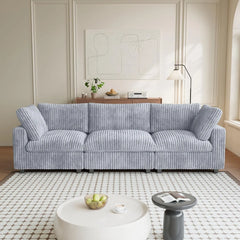 Premium Classic Cloud Sectional Couches | 3-Piece Plush Fabric Light Grey Modular Design Couch Sectionals 3-seaters