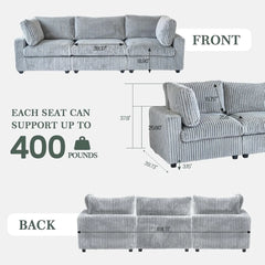 Premium Classic Cloud Sectional Couches | 3-Piece Plush Fabric Light Grey Modular Design Couch Sectionals 3-seaters