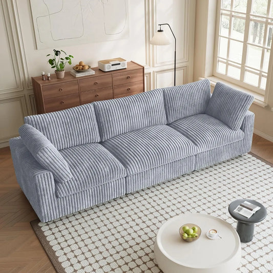 Premium Classic Cloud Sectional Couches | 3-Piece Plush Fabric Light Grey Modular Design Couch Sectionals 3-seaters
