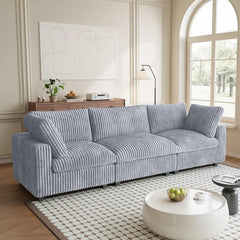 Premium Classic Cloud Sectional Couches | 3-Piece Plush Fabric Light Grey Modular Design Couch Sectionals 3-seaters