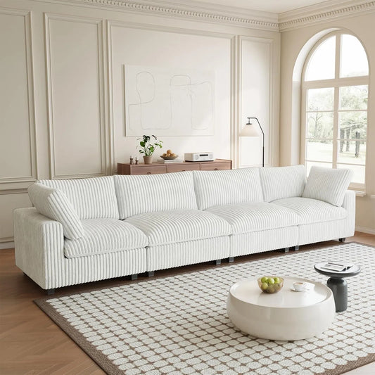 Premium Classic Cloud Sectional Couches | 4-Piece Plush Fabric Beige A Strong Lasting Frame Couch Sectionals 4-seaters
