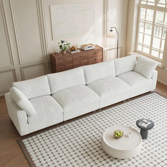 Premium Classic Cloud Sectional Couches | 4-Piece Plush Fabric Beige A Strong Lasting Frame Couch Sectionals 4-seaters