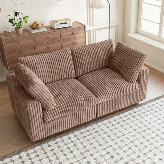 Premium Classic Cloud Sectional Couches | 2-Piece Plush Fabric Brown Relaxed Refined Form Loveseats 2-seaters