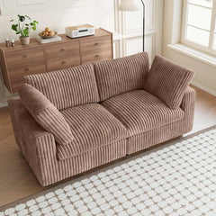 Premium Classic Cloud Sectional Couches | 2-Piece Plush Fabric Brown Relaxed Refined Form Loveseats 2-seaters