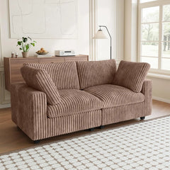 Premium Classic Cloud Sectional Couches | 2-Piece Plush Fabric Brown Relaxed Refined Form Loveseats 2-seaters