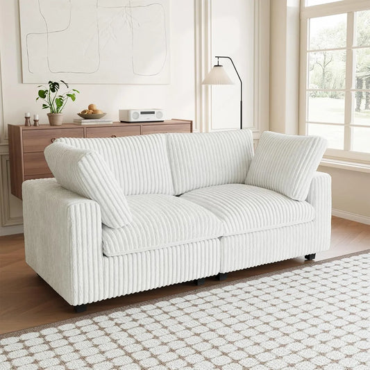 Premium Classic Cloud Sectional Couches | 2-Piece Plush Fabric Beige Feels Soft Like A Bunny Loveseats 2-seaters