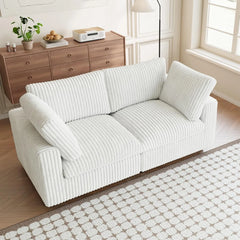 Premium Classic Cloud Sectional Couches | 2-Piece Plush Fabric Beige Feels Soft Like A Bunny Loveseats 2-seaters