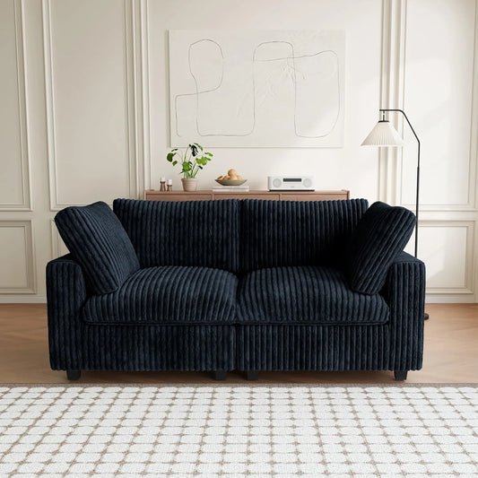 Premium Classic Cloud Sectional Couches | 2-Piece Plush Fabric Black Casual Luxury Appeal Loveseats 2-seaters