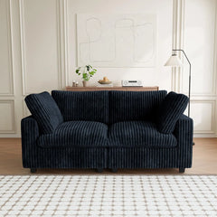 Premium Classic Cloud Sectional Couches | 2-Piece Plush Fabric Black Casual Luxury Appeal Loveseats 2-seaters