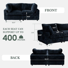 Premium Classic Cloud Sectional Couches | 2-Piece Plush Fabric Black Casual Luxury Appeal Loveseats 2-seaters