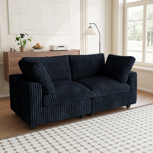 Premium Classic Cloud Sectional Couches | 2-Piece Plush Fabric Black Casual Luxury Appeal Loveseats 2-seaters