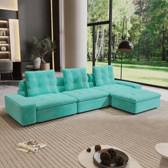 Premium Adjustable Cloud Sectional Couches | 4-Piece Velvet Tiffany Blue Pet-Proof Luxury L-Shaped Sectionals 3-seaters with 1-Ottomans