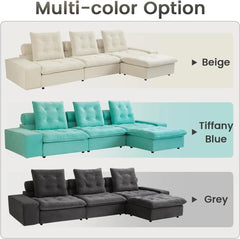 Premium Adjustable Cloud Sectional Couches | 4-Piece Velvet Tiffany Blue Pet-Proof Luxury L-Shaped Sectionals 3-seaters with 1-Ottomans
