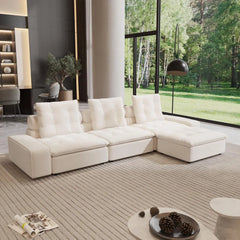 Premium Adjustable Cloud Sectional Couches | 4-Piece Velvet Beige Sleek Modern Silhouette L-Shaped Sectionals 3-seaters with 1-Ottomans