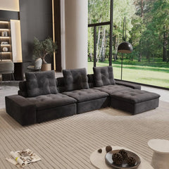 Premium Adjustable Cloud Sectional Couches | 4-Piece Velvet Grey Creative Curved Corner L-Shaped Sectionals 3-seaters with 1-Ottomans