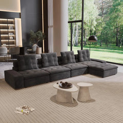 Premium Adjustable Cloud Sectional Couches | 5-Piece Velvet Grey Cloud-Like Comfort L-Shaped Sectionals 4-seaters with 1-Ottomans