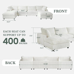 Premium Classic Cloud Sectional Couches | 6-Piece Plush Fabric Beige A Strong Wood Frame U-Shaped Sectionals 4-seaters with 2-Ottomans