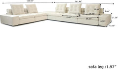 Premium Adjustable Cloud Sectional Couches | 6-Piece Velvet Beige Creative Curved Corner L-Shaped Sectionals 5-seaters with 1-Ottomans