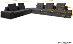 Premium Adjustable Cloud Sectional Couches | 6-Piece Velvet Grey Modular Design L-Shaped Sectionals 5-seaters with 1-Ottomans