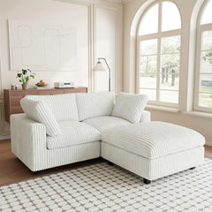 Premium Classic Cloud Sectional Couches | 3-Piece Plush Fabric Beige Secure Plush Texture Chaise Sectionals 2-seaters with 1-Ottomans