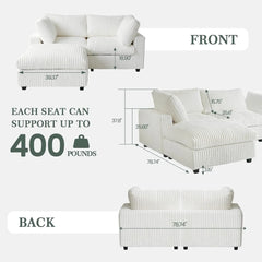 Premium Classic Cloud Sectional Couches | 3-Piece Plush Fabric Beige Secure Plush Texture Chaise Sectionals 2-seaters with 1-Ottomans