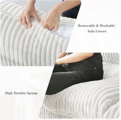 Premium Classic Cloud Sectional Couches | 3-Piece Plush Fabric Beige Secure Plush Texture Chaise Sectionals 2-seaters with 1-Ottomans