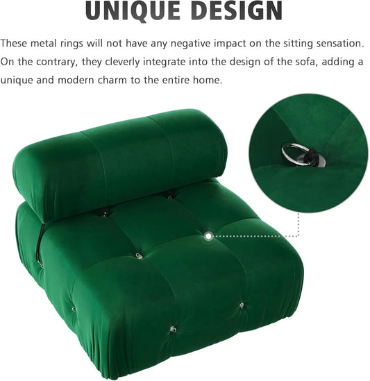 Exclusive Minimalist Modular Couches | 6-Piece Velvet Green Fancy Button Style U-Shaped Sectionals 4-seaters with 2-Ottomans