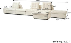 Premium Adjustable Cloud Sectional Couches | 6-Piece Velvet Beige Pet-Proof Luxury Sofa Sets 3-seaters with 3-Ottomans