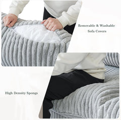 Premium Classic Cloud Sectional Couches | 3-Piece Plush Fabric Light Grey Relaxed Refined Form Chaise Sectionals 2-seaters with 1-Ottomans