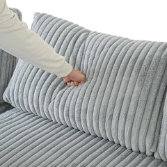 Premium Classic Cloud Sectional Couches | 3-Piece Plush Fabric Light Grey Relaxed Refined Form Chaise Sectionals 2-seaters with 1-Ottomans