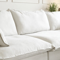 Premium Linen Cloud Sectional Couches | 4-Piece Linen White Rich Fancy Velvet L-Shaped Sectionals 3-seaters with 1-Ottomans