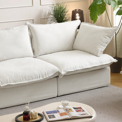 Premium Linen Cloud Sectional Couches | 4-Piece Linen White Rich Fancy Velvet L-Shaped Sectionals 3-seaters with 1-Ottomans