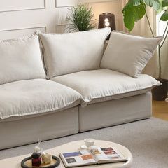 Premium Linen Cloud Sectional Couches | 3-Piece Linen Beige Neutral Silhouette Couch Sectionals 3-seaters
