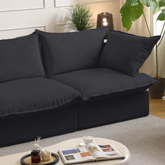 Premium Linen Cloud Sectional Couches | 4-Piece Linen Black Rich Beautiful Fabric L-Shaped Sectionals 3-seaters with 1-Ottomans