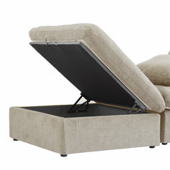 Premium Luxe Cloud Sectional Couches | 6-Piece Linen Khaki Wash The Covers Sofa Sets 5-seaters with 1-Ottomans