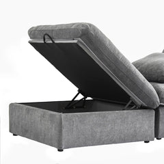 Premium Luxe Cloud Sectional Couches | 3-Piece Linen Light Grey Modular Design Chaise Sectionals 2-seaters with 1-Ottomans