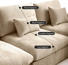 Premium Slope Cloud Sectional Couches | 4-Piece Linen Khaki Totally Washable Covers Couch Sectionals 4-seaters