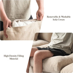 Premium Slope Cloud Sectional Couches | 4-Piece Linen Khaki Totally Washable Covers Couch Sectionals 4-seaters