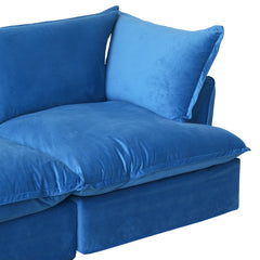Premium Velvet Cloud Sectional Couches | 4-Piece Velvet Blue Rich Fancy Velvet L-Shaped Sectionals 3-seaters with 1-Ottomans