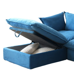Premium Velvet Cloud Sectional Couches | 4-Piece Velvet Blue Rich Fancy Velvet L-Shaped Sectionals 3-seaters with 1-Ottomans
