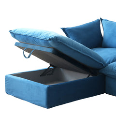Premium Velvet Cloud Sectional Couches | 4-Piece Velvet Blue Rich Fancy Velvet L-Shaped Sectionals 3-seaters with 1-Ottomans