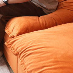 Premium Velvet Cloud Sectional Couches | 4-Piece Velvet Orange Rich Beautiful Fabric L-Shaped Sectionals 3-seaters with 1-Ottomans