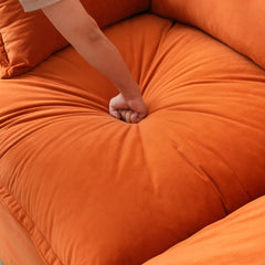 Premium Velvet Cloud Sectional Couches | 4-Piece Velvet Orange Rich Beautiful Fabric L-Shaped Sectionals 3-seaters with 1-Ottomans