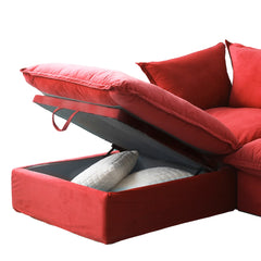 Premium Velvet Cloud Sectional Couches | 4-Piece Velvet Red Rich Elegance L-Shaped Sectionals 3-seaters with 1-Ottomans