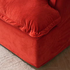Premium Velvet Cloud Sectional Couches | 4-Piece Velvet Red Rich Elegance L-Shaped Sectionals 3-seaters with 1-Ottomans