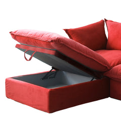 Premium Velvet Cloud Sectional Couches | 6-Piece Velvet Red Modular Design U-Shaped Sectionals 4-seaters with 2-Ottomans